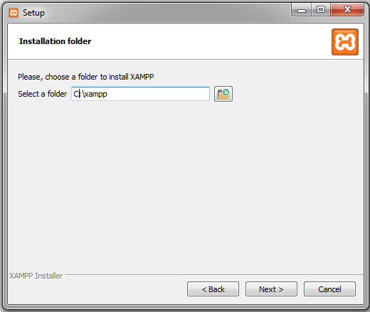 xampp choose folder for installation