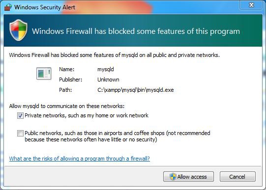 xampp firewall warning