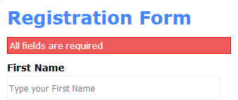 PHP registration form error message