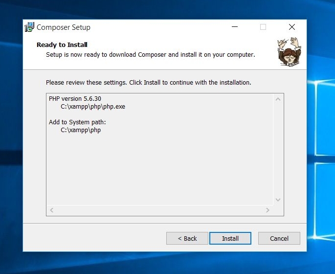 composer ready to install on windows 10