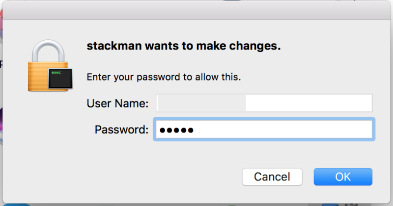mac os x username password