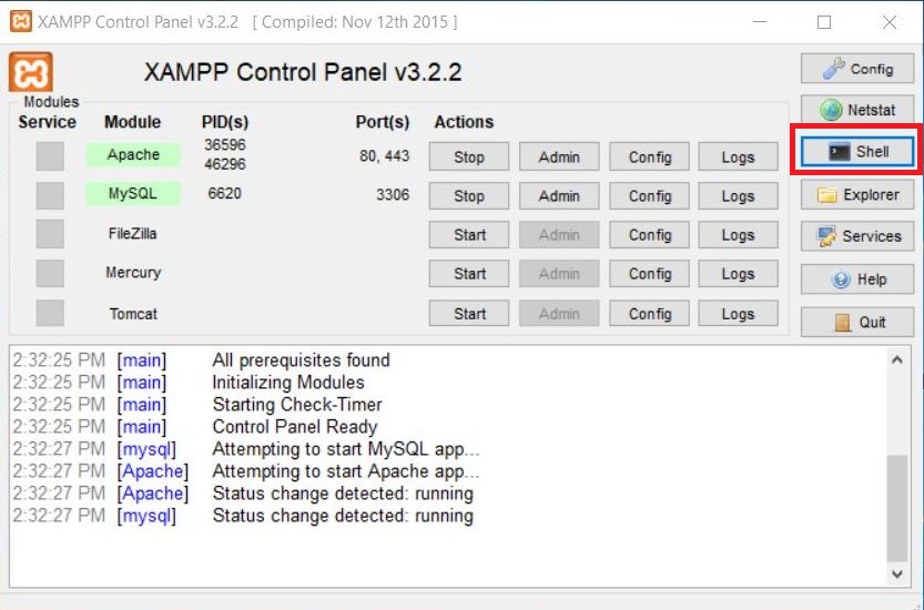 open xampp control panel