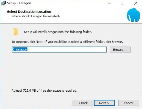 laragon select destination folder