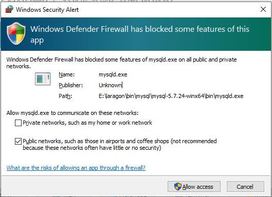 mysql firewall defender for laragon