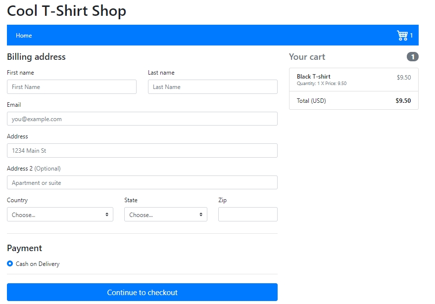 php shopping cart checkout page